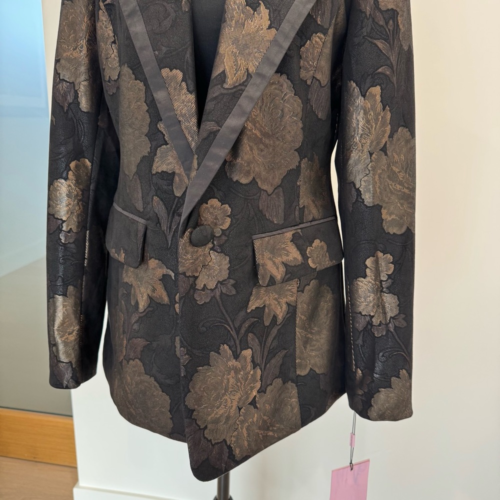 Avec Les Filles Black Blazer with Gold Floral Brocade - Picture 4 of 5